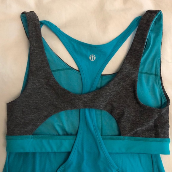 Teal/gray lululemon tank top w/ built in bra - Picture 3 of 5